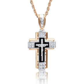 Православный крест из комбинированного золота с эмалью 03-2036-00-000-1111-25