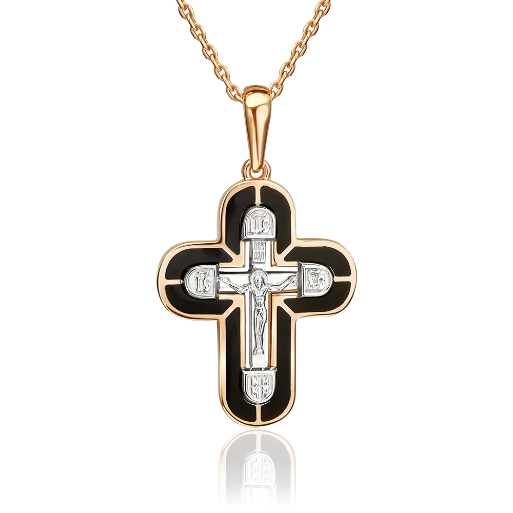 Православный крест из комбинированного золота с эмалью 03-2038-00-000-1111-25