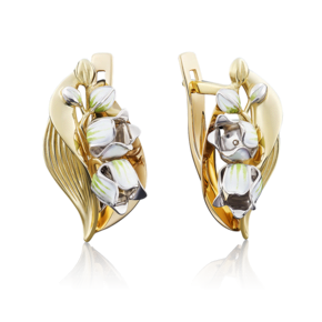 Серьги «Ландыши» с английским замком из комбинированного золота с эмалью 02-3912-00-000-1121-59