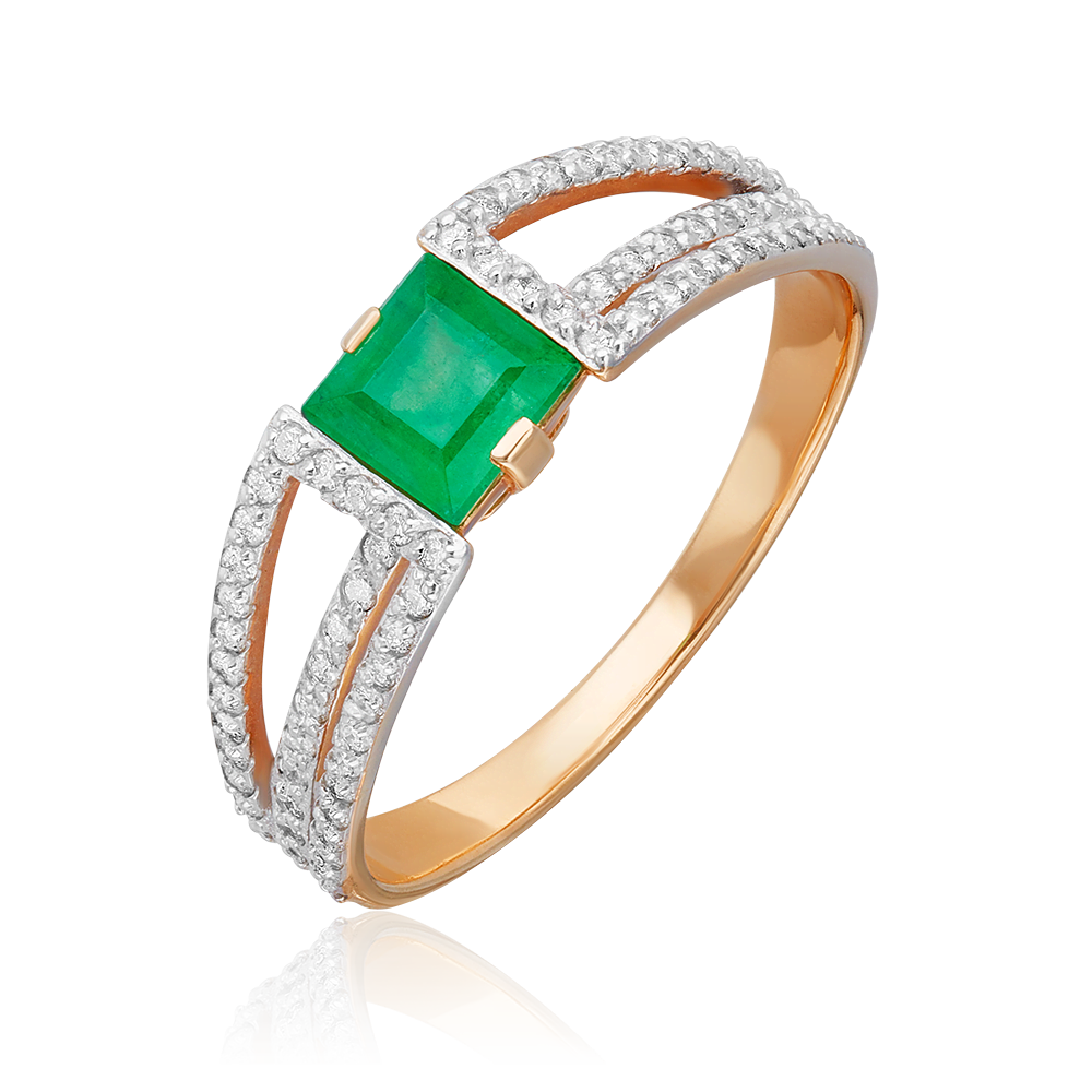 Кольцо из красного золота с изумрудом и бриллиантами 01-1395-00-106-1110-30