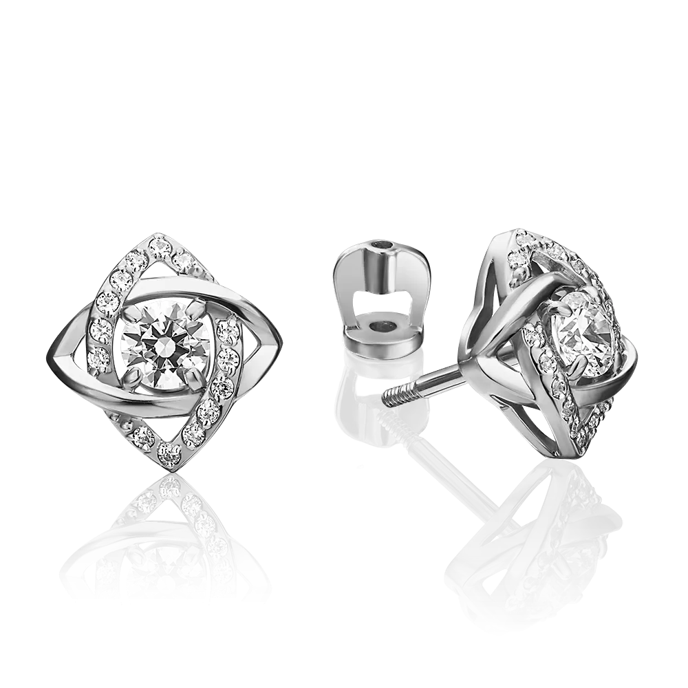 Серьги-пусеты из белого золота с фианитами 02-4403-00-501-1120-38