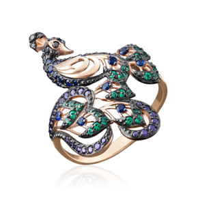 Кольцо «Павлин» из красного золота с фианитами 01-4917-01-404-1110-52