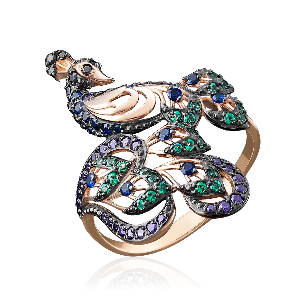 Кольцо «Павлин» из красного золота с фианитами 01-4917-01-404-1110-52