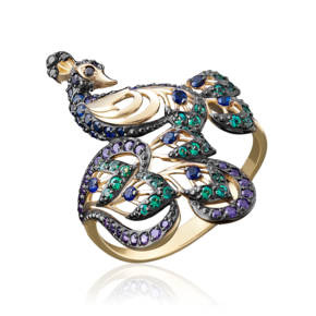 Кольцо «Павлин» из лимонного золота с фианитами 01-4917-01-404-1130-52