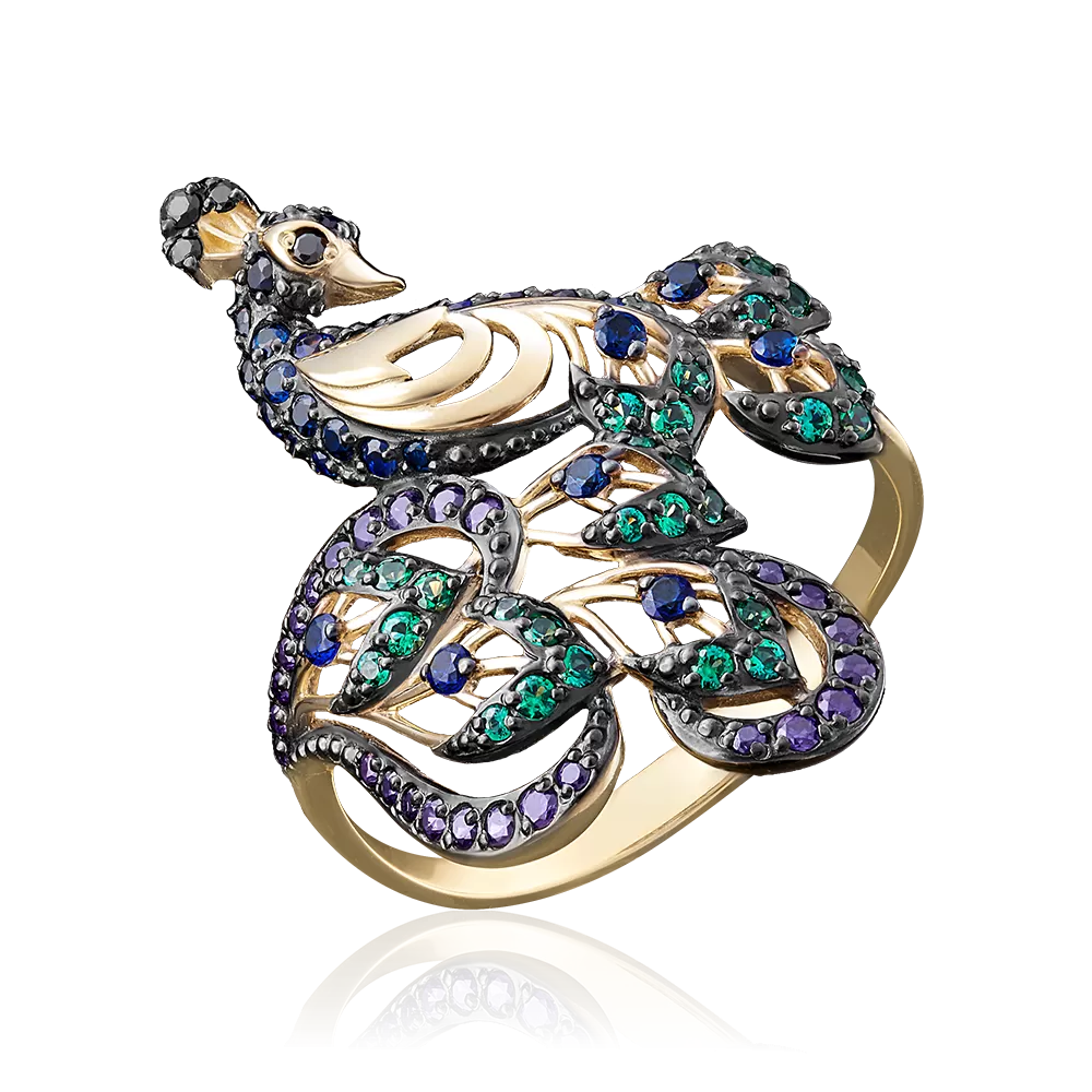 Кольцо «Павлин» из лимонного золота с фианитами 01-4917-01-404-1130-52