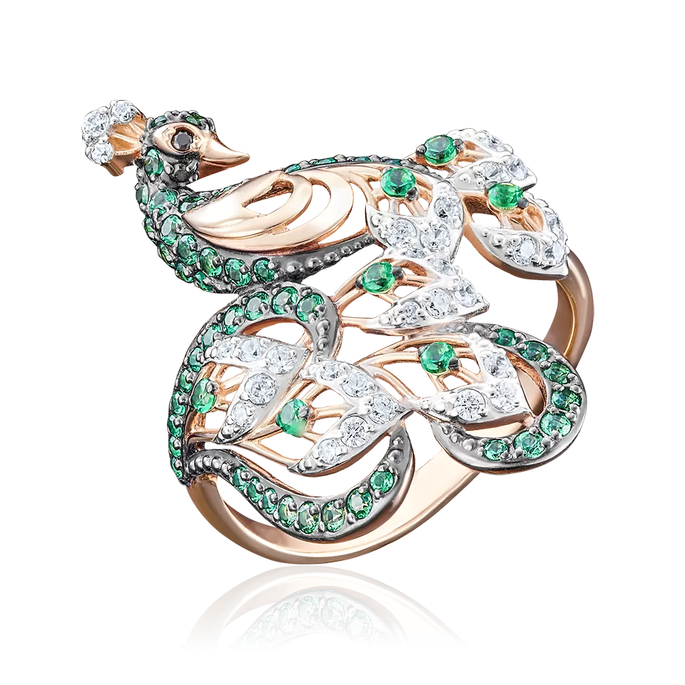 Кольцо «Павлин» из красного золота с фианитами 01-4917-02-404-1110-52