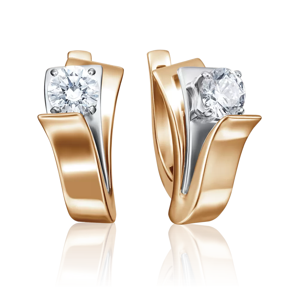 Серьги с английским замком из комбинированного золота с бриллиантом 02-4221-00-101-1111-30