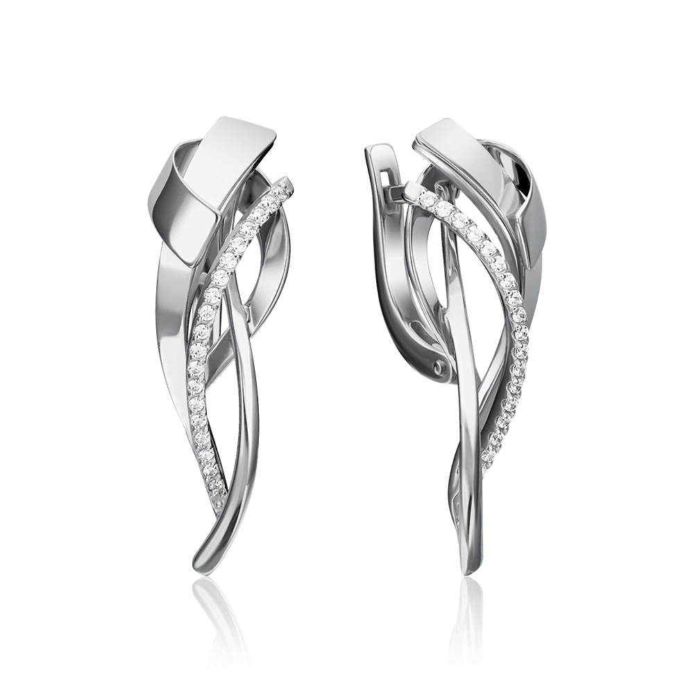 Серьги с английским замком из белого золота с фианитами 02-4291-00-401-1120-64