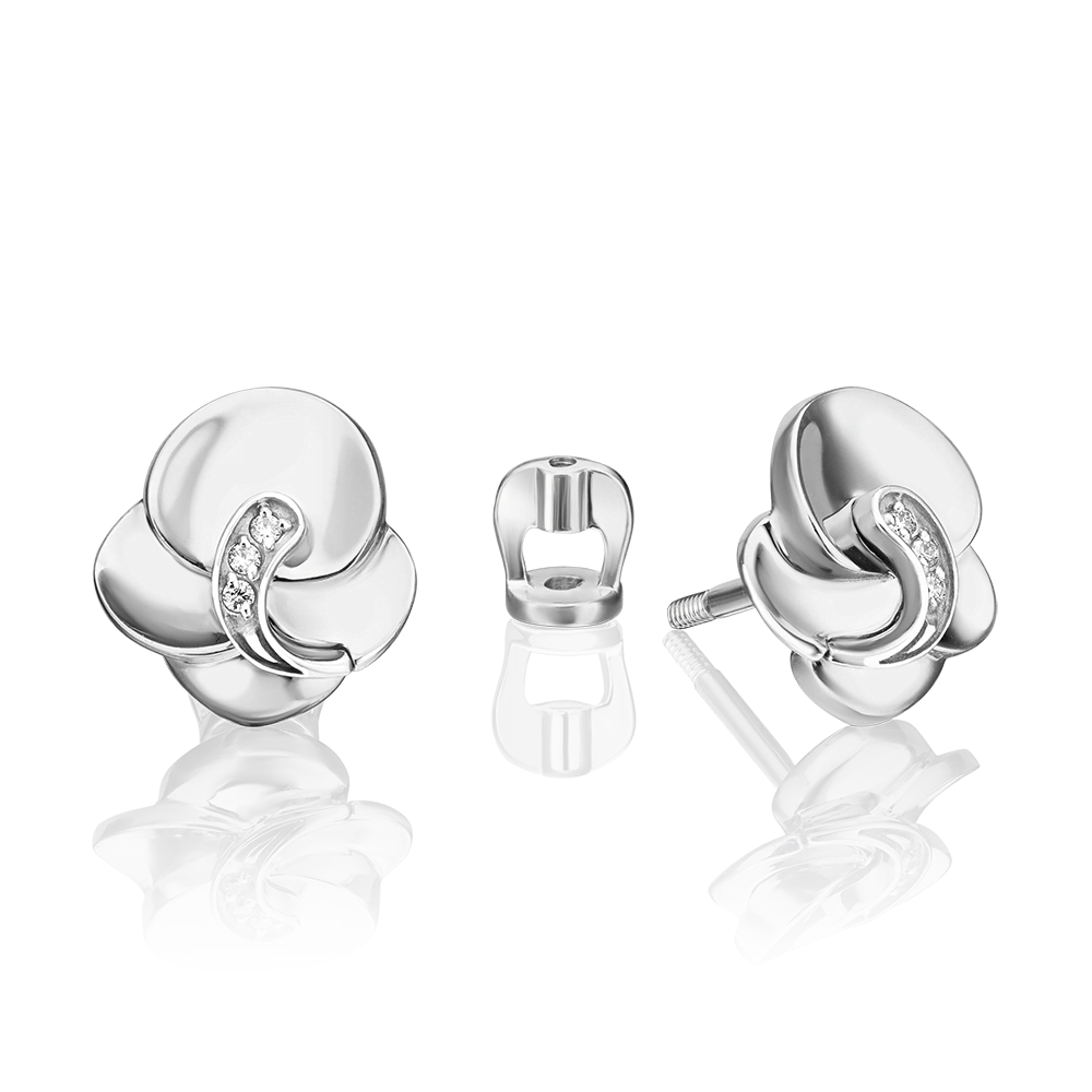 Серьги-пусеты из белого золота с бриллиантами 02-5005-00-101-1120