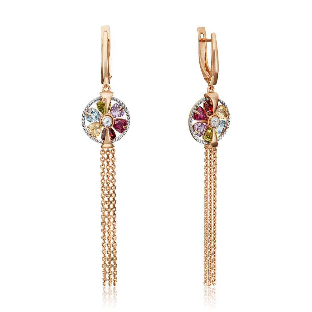 Серьги с английским замком из красного золота с миксом камней 02-4550-00-252-1110-57