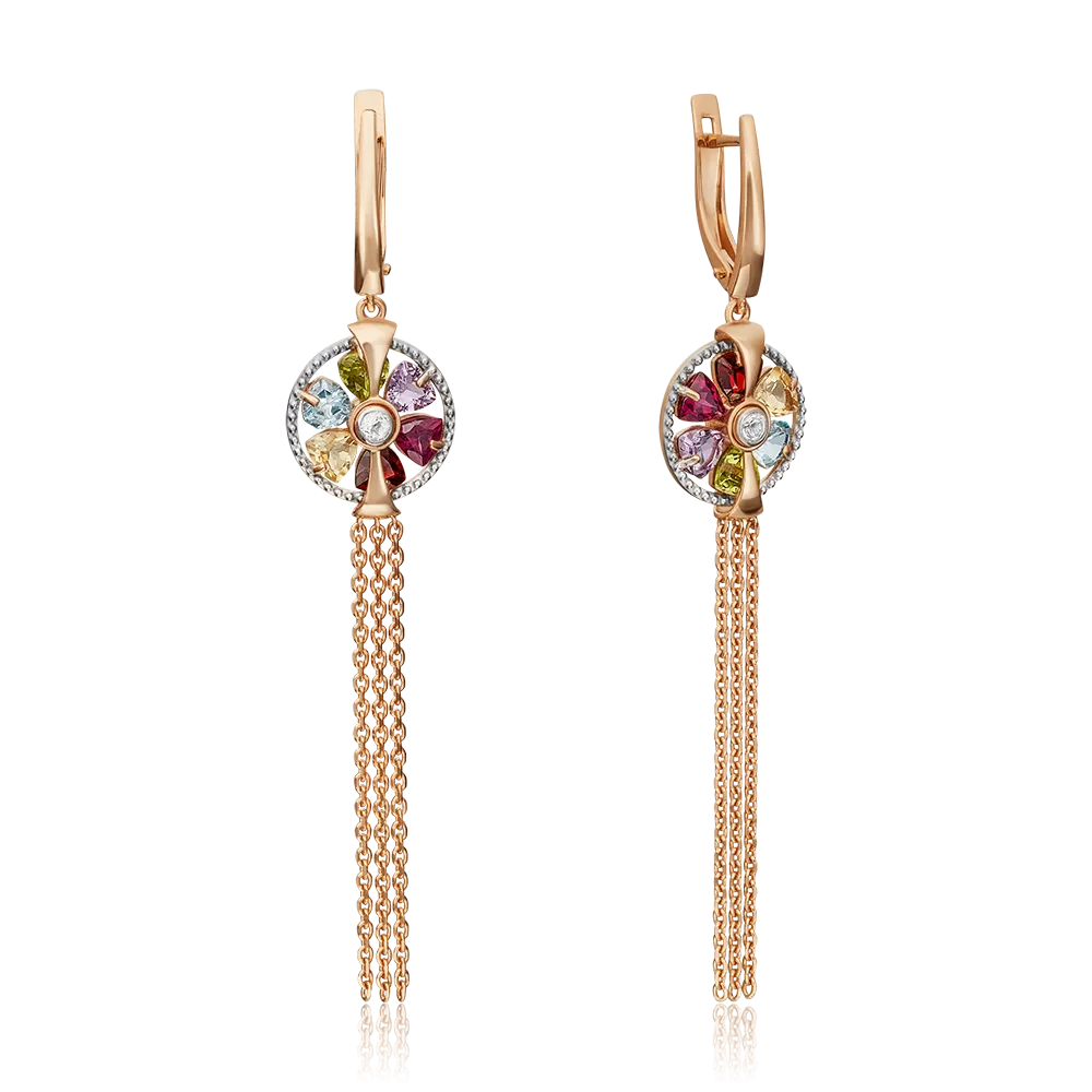 Серьги с английским замком из красного золота с миксом камней 02-4550-00-252-1110-57