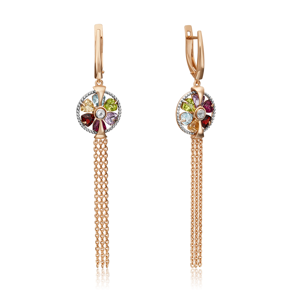 Серьги с английским замком из красного золота с миксом камней 02-4550-00-252-1110-57