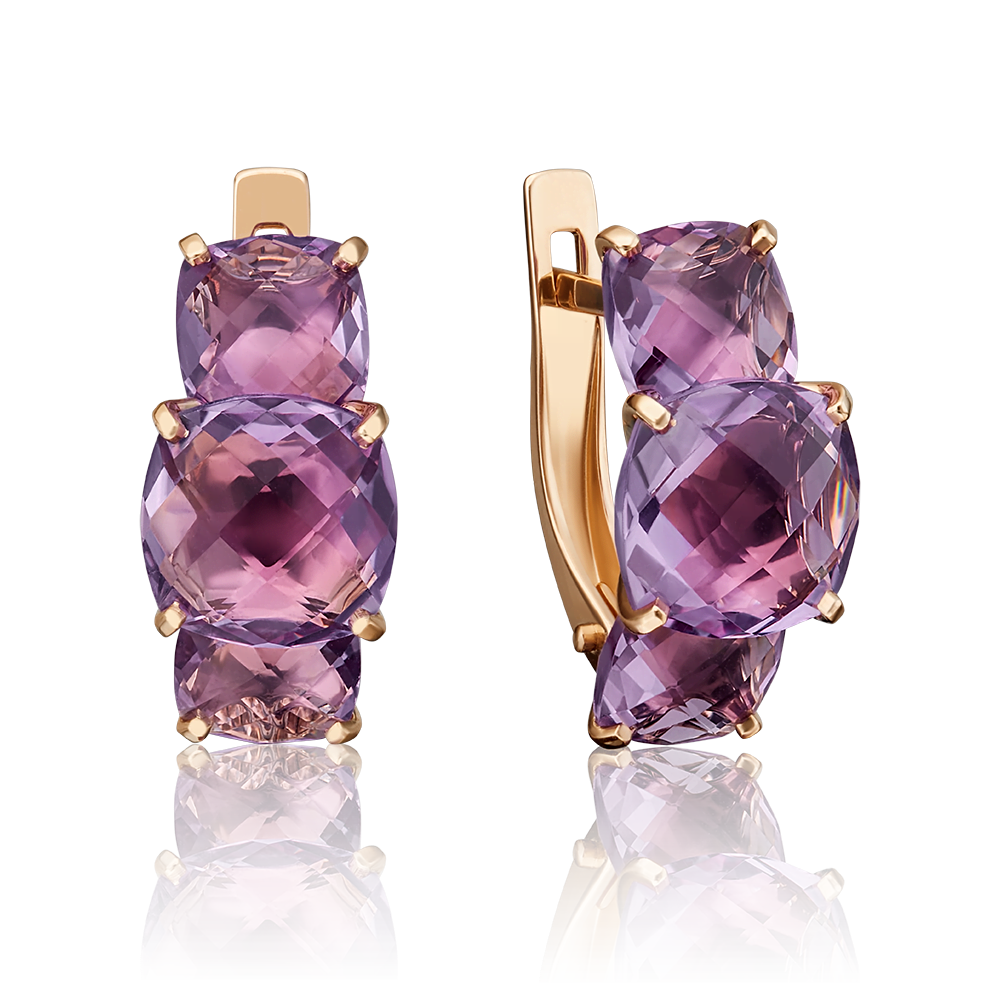 Серьги с английским замком из красного золота с аметистами 02-4556-00-203-1110-46