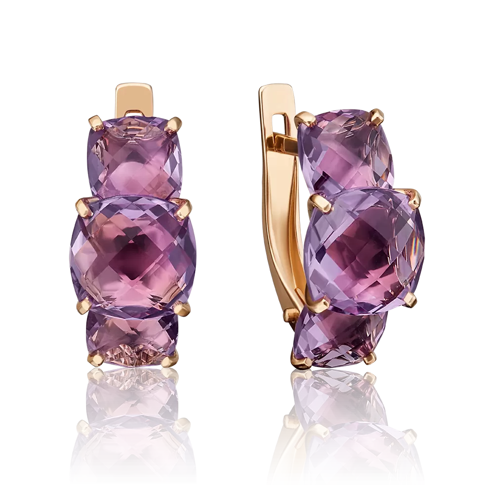 Серьги с английским замком из красного золота с аметистами 02-4556-00-203-1110-46