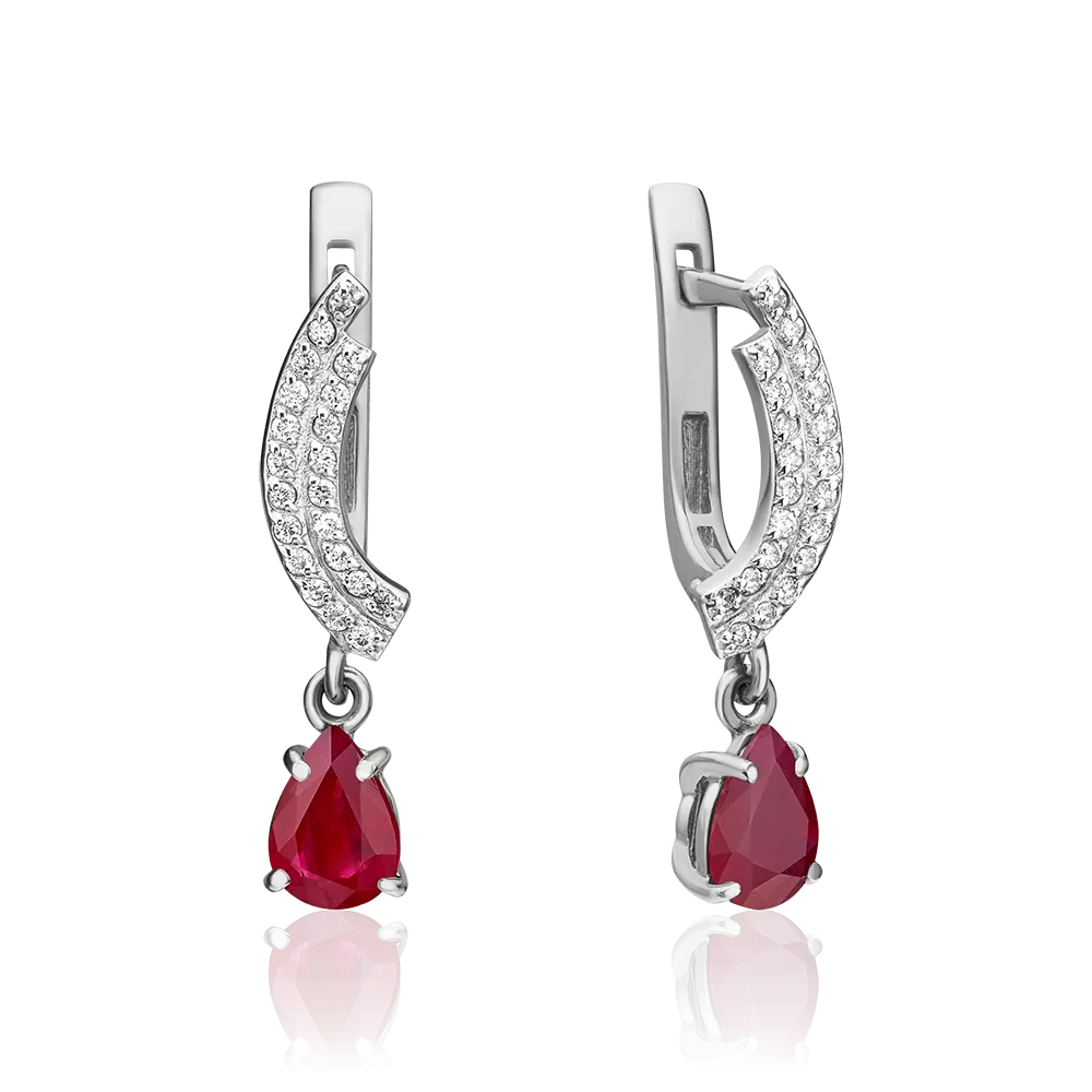 Серьги из белого золота с рубином и бриллиантами 02-0234-00-107-1120-30