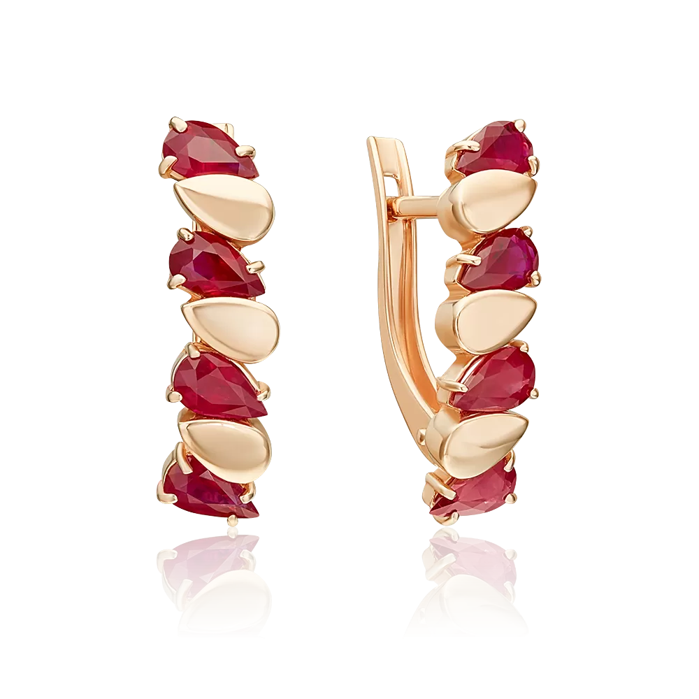 Серьги с английским замком из красного золота с рубинами 02-5466-00-104-1110
