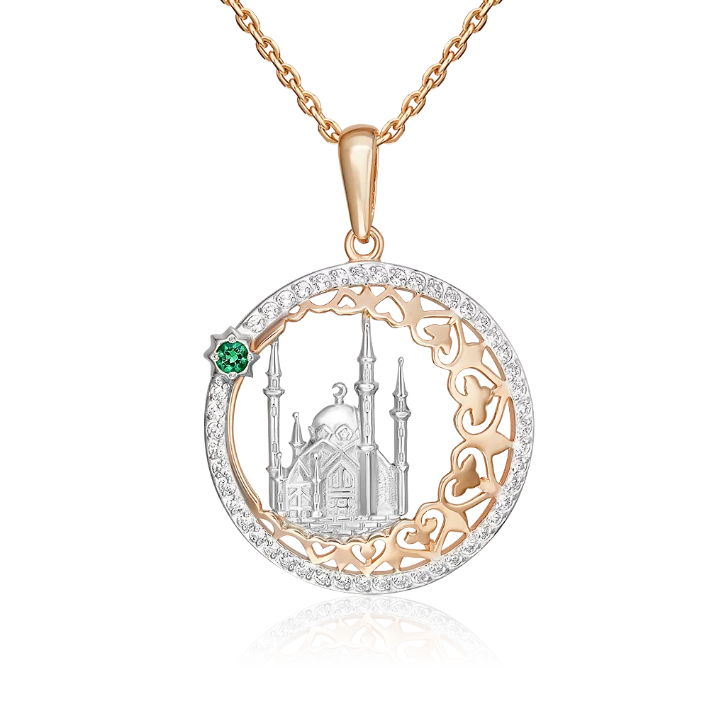 Мусульманская подвеска из комбинированного золота с фианитами 03-2012-00-404-1111-24