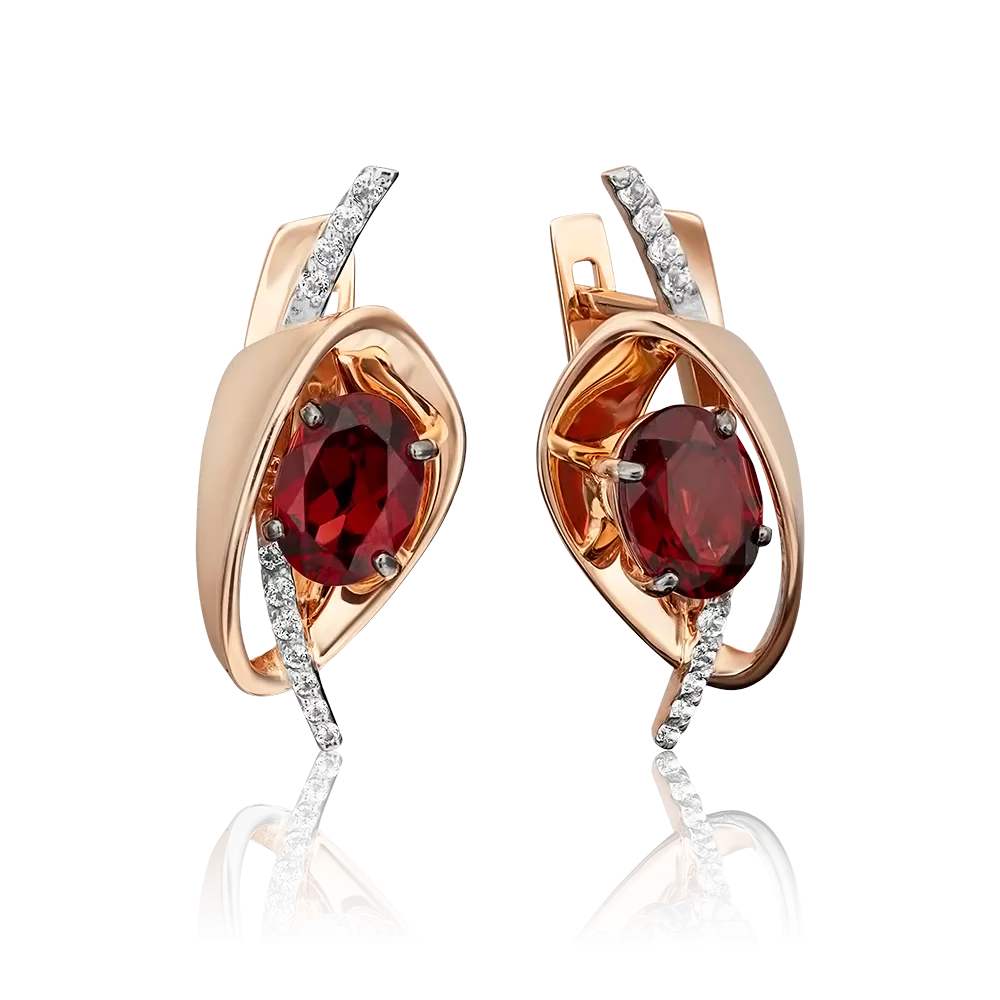 Серьги с английским замком из красного золота с гранатом и натуральными топазами white 02-4476-00-264-1110-57