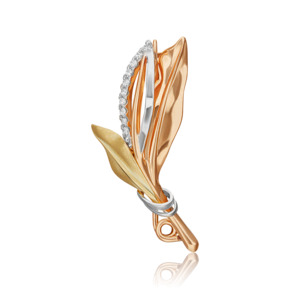 Брошь «Листья лавра» из комбинированного золота с фианитами 04-0248-00-401-1140-03
