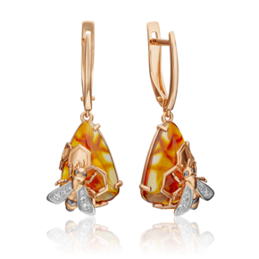 Серьги «Пчёлы на сотах» с английским замком из красного золота с янтарём и натуральными топазами white 02-4682-00-733-1110-57