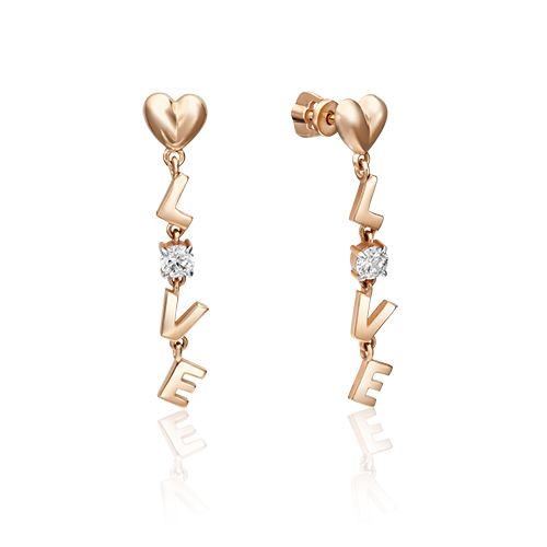 Серьги-пусеты из красного золота с фианитом 02-4494-00-401-1110-03