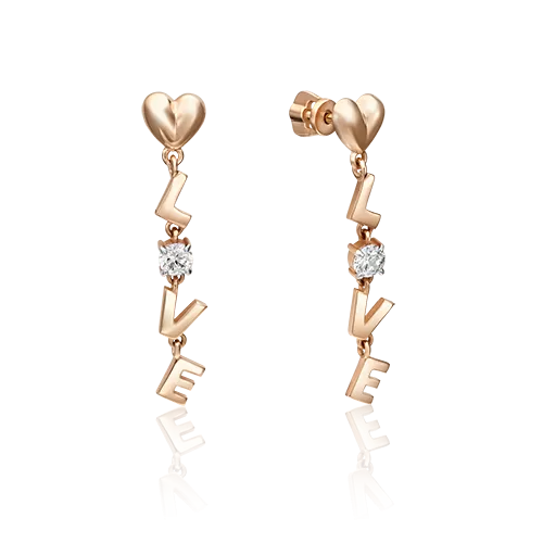 Серьги-пусеты из красного золота с фианитом 02-4494-00-401-1110-03