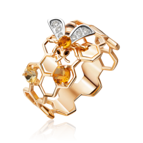 Кольцо «Пчела на сотах» из красного золота с цитринами и натуральными топазами white 01-5457-00-282-1110-57
