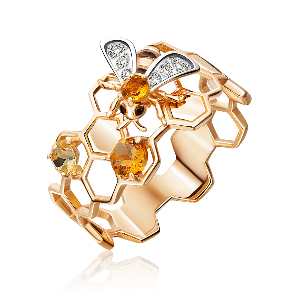 Кольцо «Пчела на сотах» из красного золота с цитринами и натуральными топазами white 01-5457-00-282-1110-57