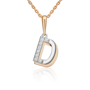 Подвеска «Буква D» из комбинированного золота с фианитами 03-3419-D-401-1111