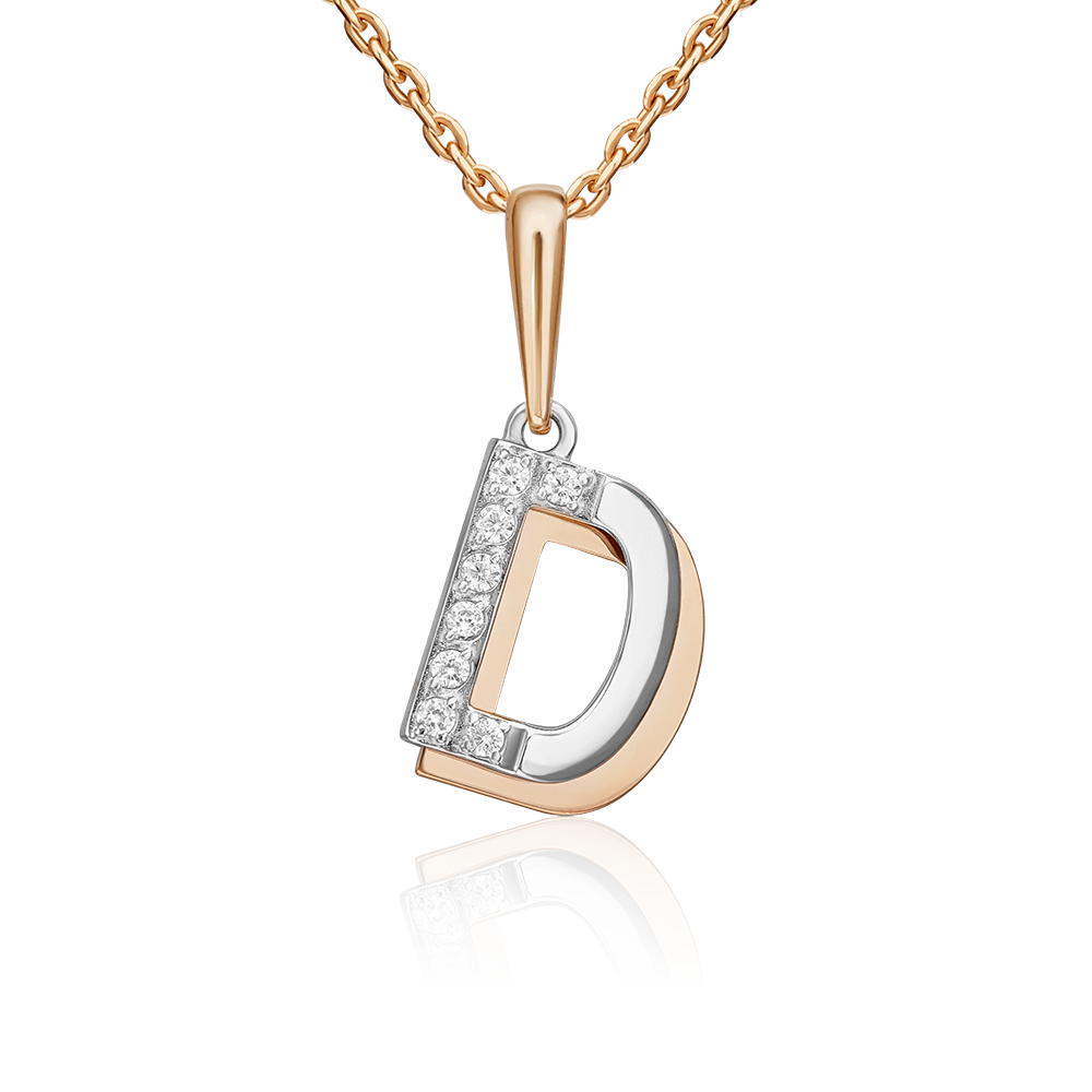 Подвеска «Буква D» из комбинированного золота с фианитами 03-3419-D-401-1111