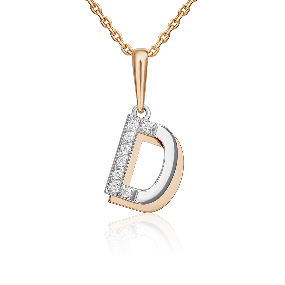 Подвеска «Буква D» из комбинированного золота с фианитами 03-3419-D-401-1111
