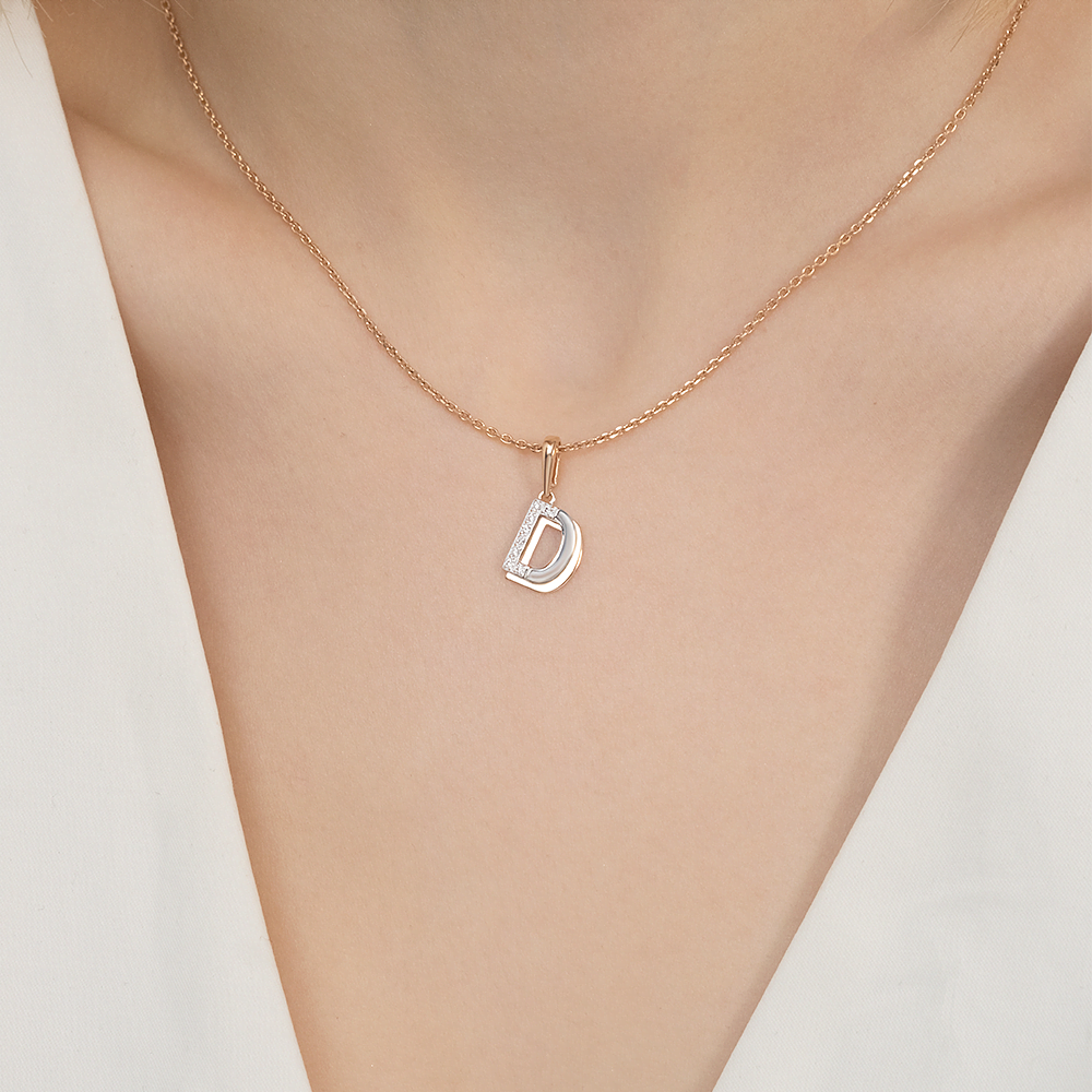 Подвеска «Буква D» из комбинированного золота с фианитами 03-3419-D-401-1111