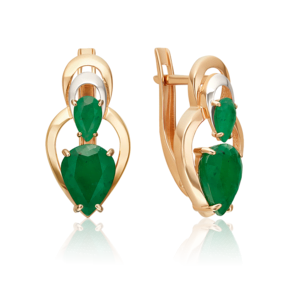 Серьги с английским замком из красного золота с изумрудами 02-5472-00-103-1110