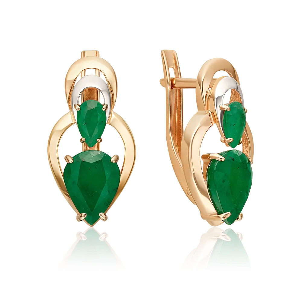 Серьги с английским замком из красного золота с изумрудами 02-5472-00-103-1110