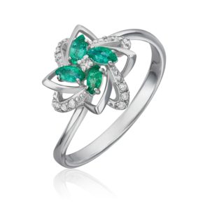 Кольцо из белого золота с изумрудами и бриллиантами