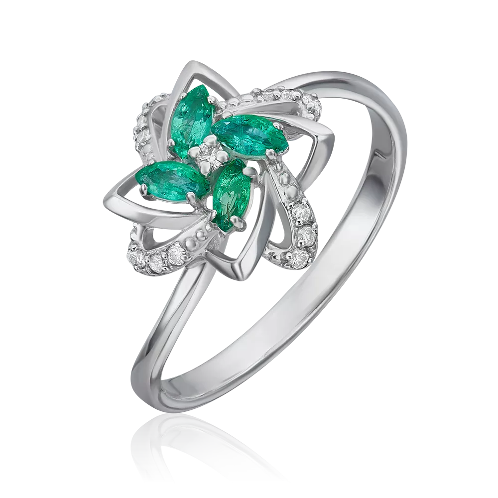 Кольцо из белого золота с изумрудами и бриллиантами 01-1573-00-106-1120-30