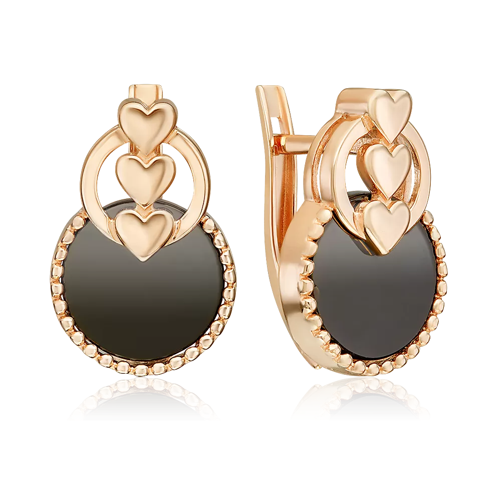 Серьги «Сердечная тайна» с английским замком из красного золота с ониксом 02-5462-00-281-1110
