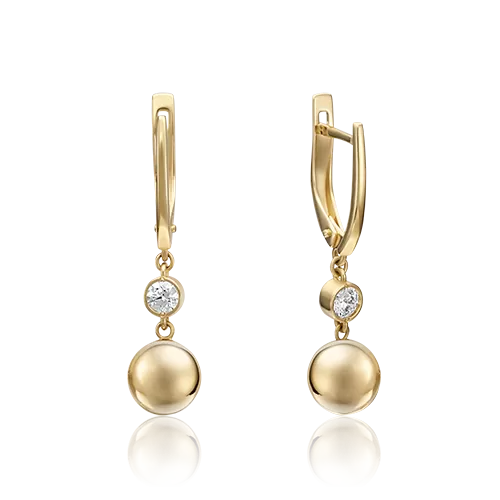 Серьги с английским замком из лимонного золота с фианитом 02-4492-00-501-1130-38