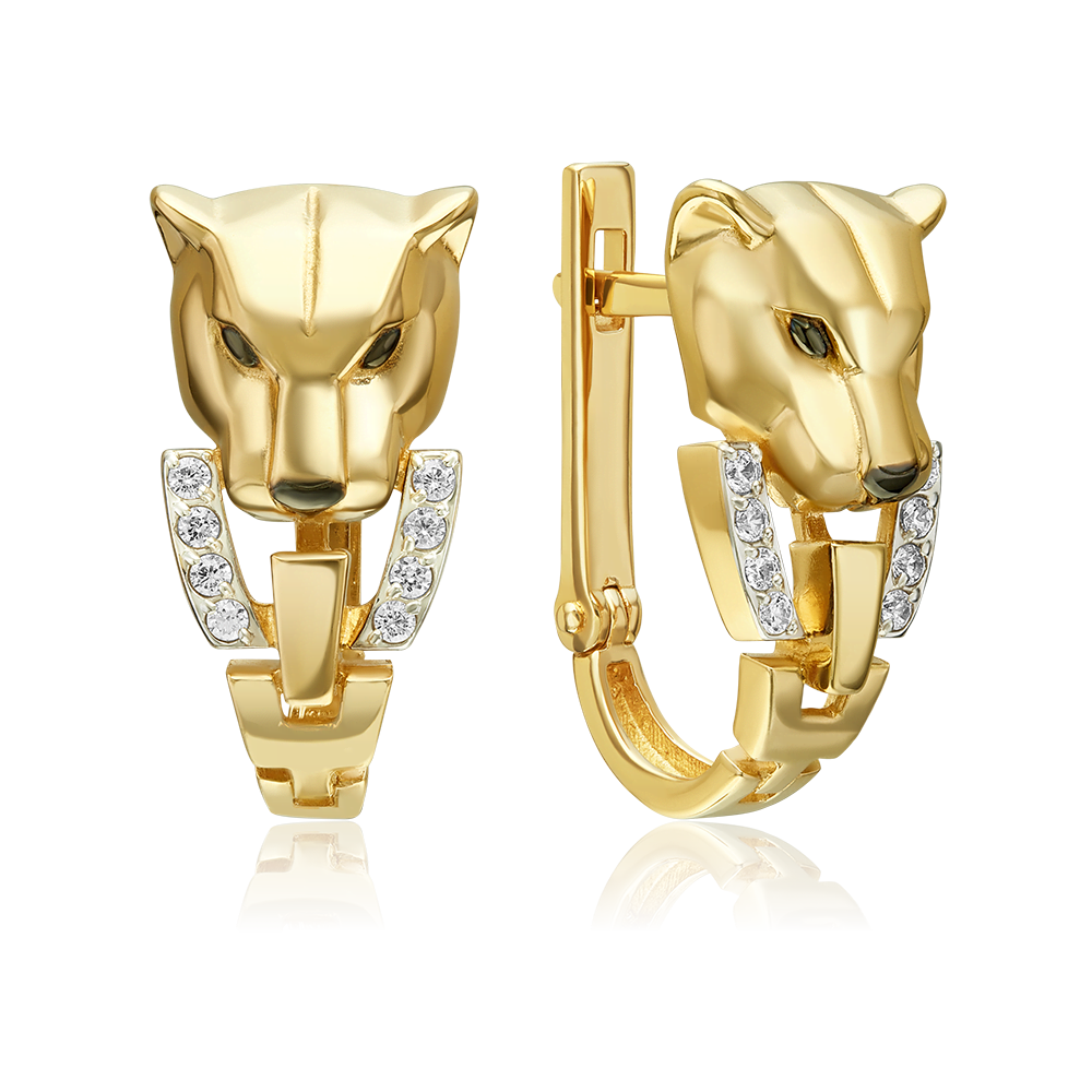Серьги «Пантеры» с английским замком из лимонного золота с фианитами 02-5499-00-401-1130