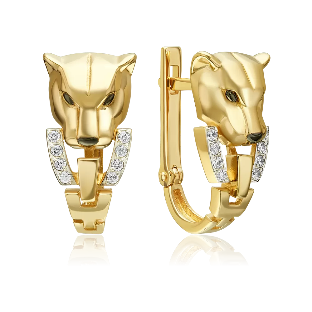 Серьги «Пантеры» с английским замком из лимонного золота с фианитами 02-5499-00-401-1130