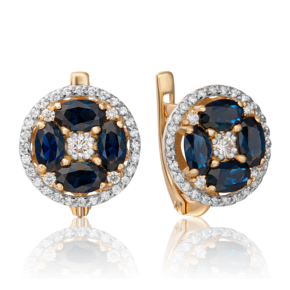 Серьги с английским замком из красного золота с сапфирами и бриллиантами 02-0912-00-105-1110-30