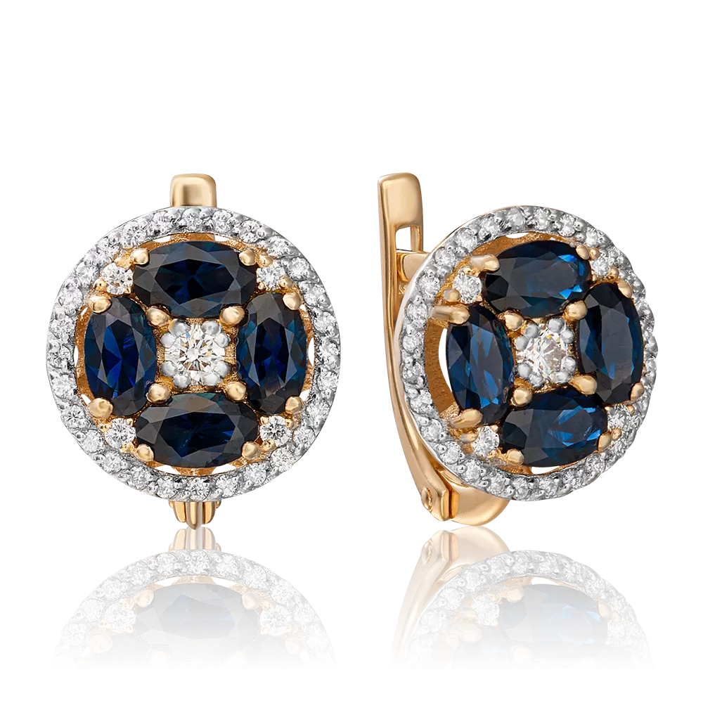 Серьги с английским замком из красного золота с сапфирами и бриллиантами 02-0912-00-105-1110-30