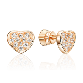 Серьги-пусеты «Сердца» из красного золота с фианитами 02-5592-00-401-1110