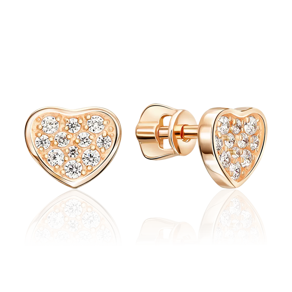 Серьги-пусеты «Сердца» из красного золота с фианитами 02-5592-00-401-1110