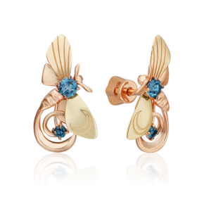 Серьги-пусеты «Мелодия ночи» из комбинированного золота с топазами 02-4860-00-201-1113