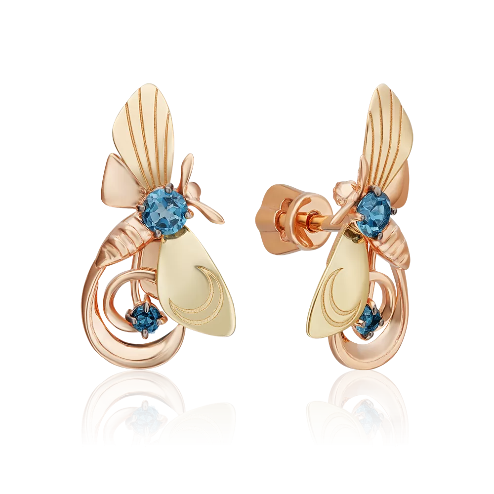 Серьги-пусеты «Мелодия ночи» из комбинированного золота с топазами 02-4860-00-201-1113