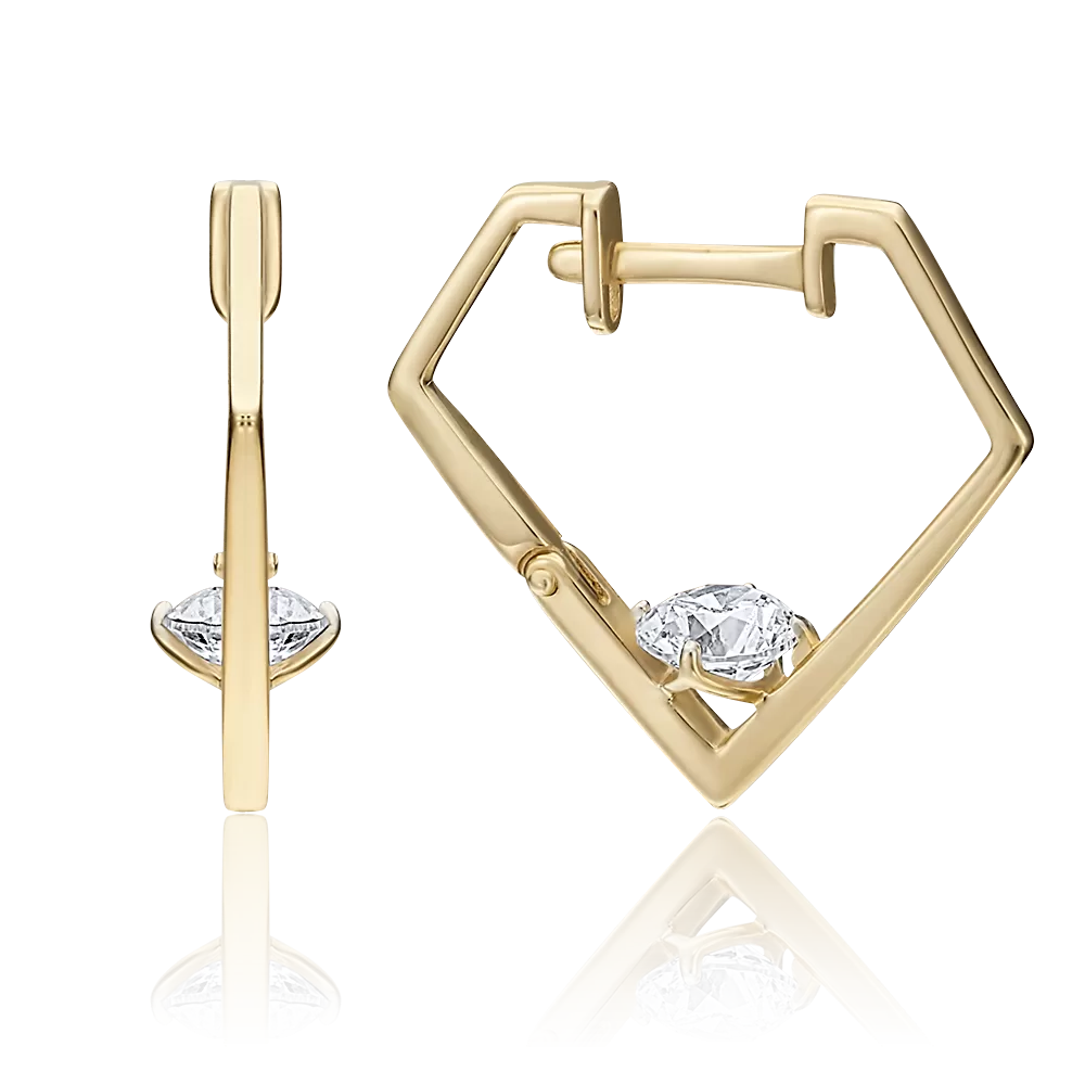 Серьги с английским замком из лимонного золота с фианитом 02-4496-00-501-1130-38