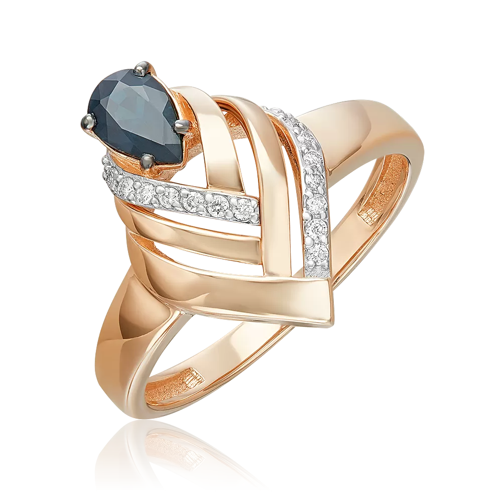 Кольцо из красного золота с сапфиром и бриллиантами 01-5739-00-105-1110