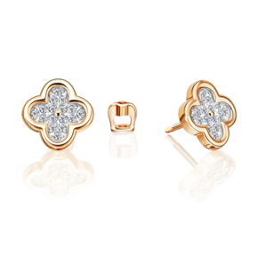 Серьги-пусеты «Клевер» из красного золота с фианитами 02-5522-00-401-1110