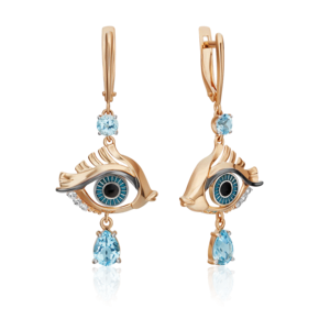 Серьги «Взгляд на время» с английским замком из комбинированного золота с топазами, натуральными топазами white и эмалью 02-4869-00-201-1111